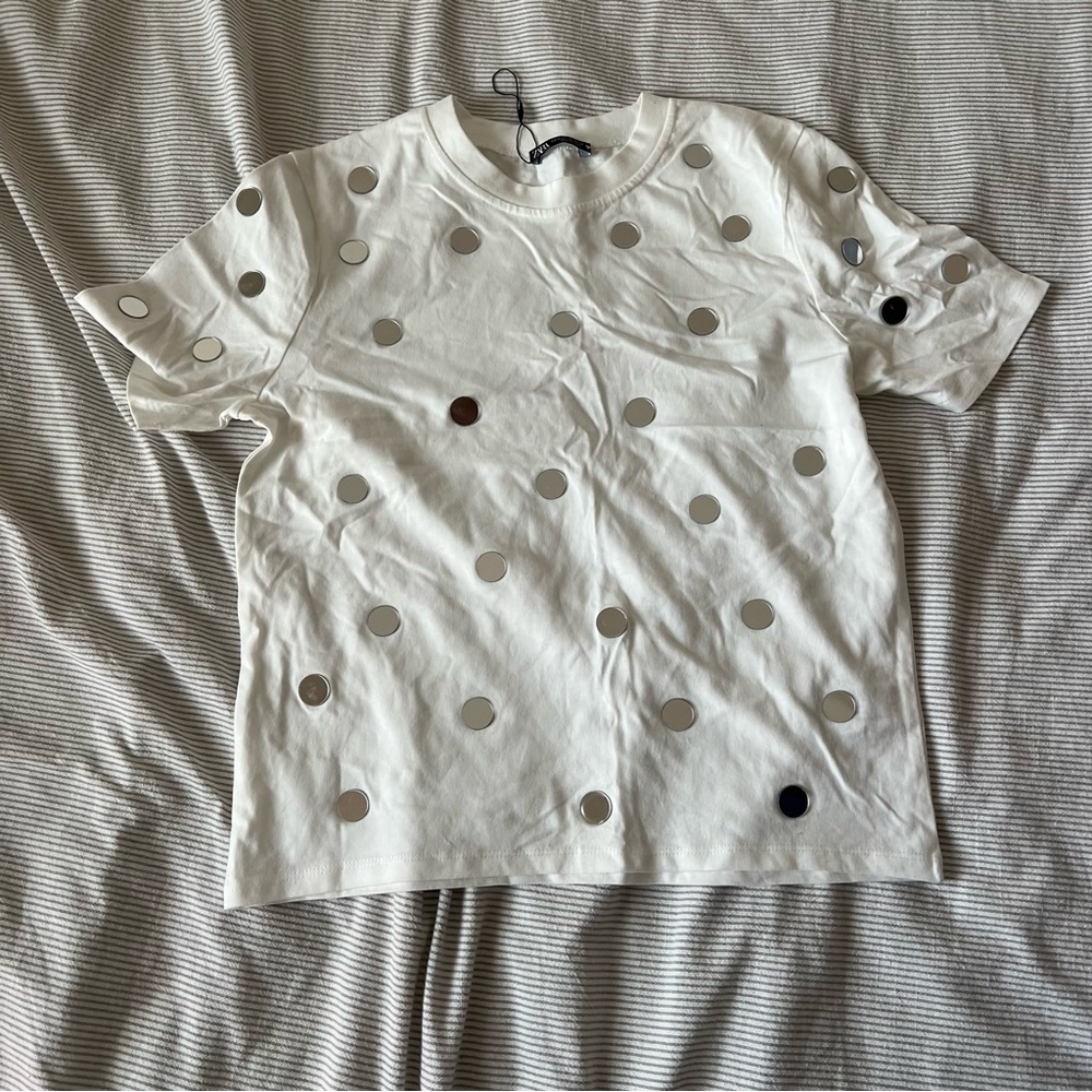 Zara Cream Tee with Circular Cut-Outs